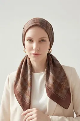 Silk Home Viskon Velora Eşarp Kahve Bordo Ekose Desenli Tok Duruşlu Kaymaz 90x90
