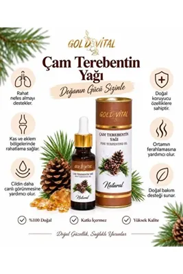 GOLD VİTAL SHOP Çam Terebentin Yağı – %100 Doğal Bitkisel Yağ, Ferahlatıcı Bakım, Aromaterapi ve Masaj Yağı (Pine Turpentine Oil) 20 ml
