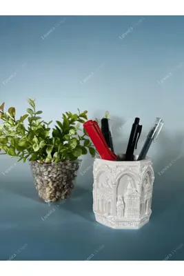 Lusora Design Avrupa Serisi Sedefli Dekoratif Kalemlik ve Makyaj Fırçalık – Çok Amaçlı Masaüstü Organizer - Prag