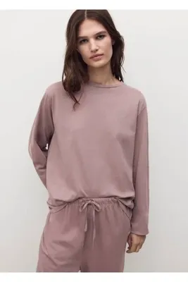 MANGO Woman Düz pamuklu iki parça pijama