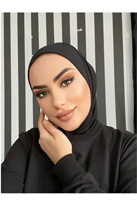 AKER Hijabchi Kadın Tesettür Siyah Çıtçıtlı Boyunluk Hijap Bone Model Eşarp Şal Siyah