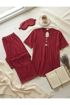 CLOVER JEWELRY Kadın Pijama Takımı/Kadın Gecelik Kalpli, Kirazlı Gecelik