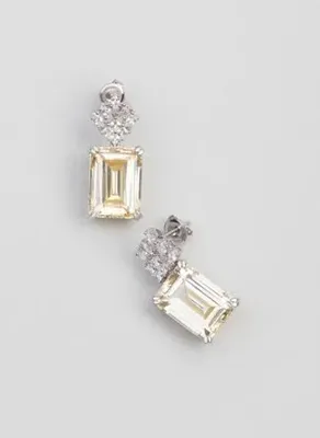 So Chic Created Light Yellow Canary Taşlı 18 Ayar Beyaz Altın Kaplama Gümüş Baget Küpe