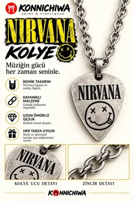 FG KONNİCHİWA Nirvana Kolye – Smiley Logolu Pena Gitar Grunge Rock Müzik Kolyesi