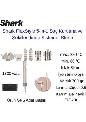 Shark Flexstyle 5-In-1 Saç Kurutma ve Şekillendirme Sistemi Stone + Erkek Tarama Fön Fırça Serisi  Hediye