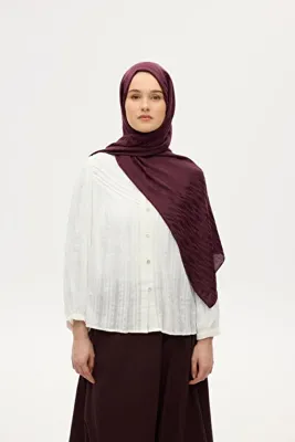 cs camellia scarf İtalyan Jakar Şal Dalga Desen - Mor