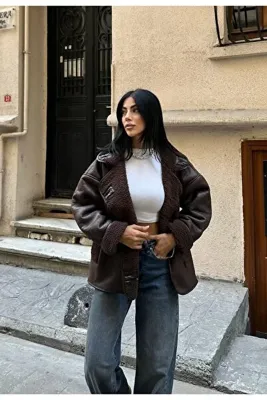 MEECY Kadın Koyu Kahverengi Siyah Oversize Ceket