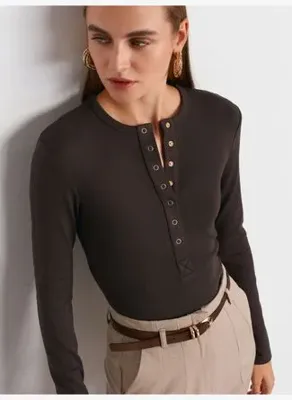 Dilvin 32024 Çıtçıtlı Modal Karışımlı Top