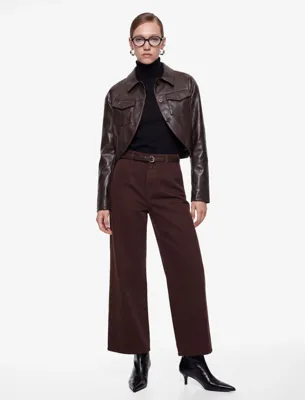 Koton Pamuklu Geniş Paça Kemerli Crop Pantolon - Wide Leg Jeans