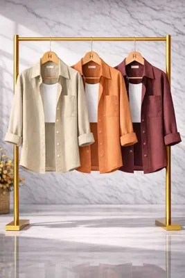 blackbonds Kadın 3lü Bej Turuncu Bordo Pamuklu Oversize Pamuklu Keten Tek Cepli Salaş Gömlek