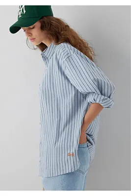 Mavi Çizgil Gömlek Oversize / Geniş Kesim 1211567-84005