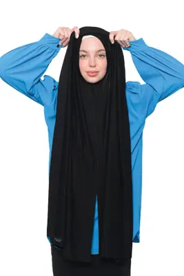 Altobeh Hazır Pratik Geçmeli Lüks Organik Düz Penye Şal Eşit Hizalı Siyah