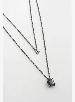 So Chic So CHIC... Zirkonu Taşlı Siyah Rodyum Kaplama 60 Cm Gümüş Erkek Kolye