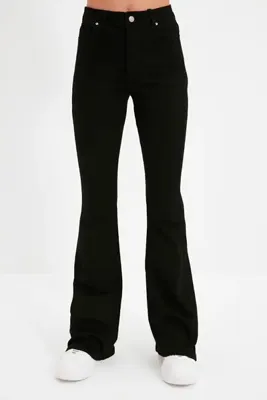 LİMABEL İspanyol Paça Jeans Solmaz Siyah İspanyol Jeans Yüksek Bel Kot Pantolon