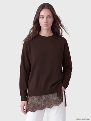 LCW Modest Bisiklet Yaka Dantel Detaylı Kadın Triko Tunik