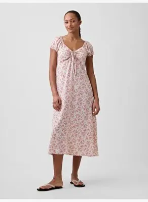 Gap Print Puff Sleeve Midi Elbise