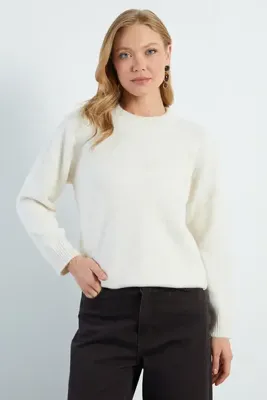 Fulla Moda Basic Bisiklet Yaka Salaş Triko Kazak
