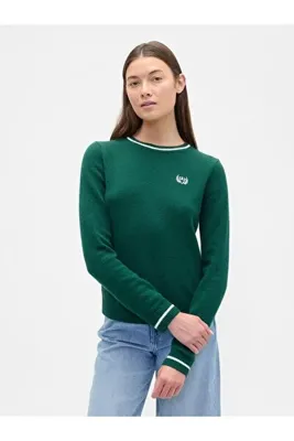 GAP Kadın Koyu Yeşil CashSoft Logo Varsity Kazak