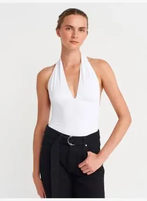 Dilvin 31968 Büzgülü Halter Yaka Top