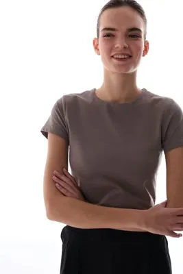 Penti Gri Bisiklet Yaka Crop Pamuklu Tişört
