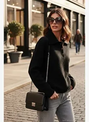 Lela Yün Karışımlı Regular Fit Düğmeli Polo Yaka Kazak Kadın POLO YAKA KAZAK 4617019
