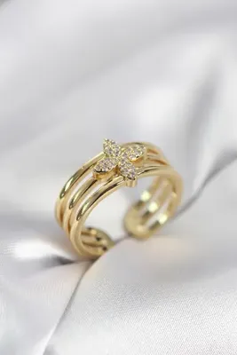 Genel Markalar Gold Rk Zirkon Taşlı Yonca Model Kadın Yüzük