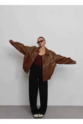 eBaa fashıon PREMİUM DERİ ASTARLI BOMBER CEKET