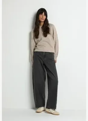 Colins Baggy Loose Fit Orta Bel Daralan Paça Kadın Black Denim Jean Pantolon