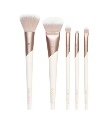 Syncticaret Luxe Natural Elegance Profesyonel Yüz Makyajı Ve Fondöten Fırça Seti, Yüz, Yanak Ve Göz Makyajı İçin Premium Fırça Seti, Sentetik Makyaj Fırçaları, Vegan Ve Zulüm İçermez, 5 Parça Set