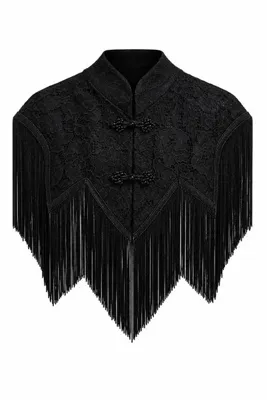 HAZELANNA Siyah Dantel Doku Püsküllü Crop Panço Bluz