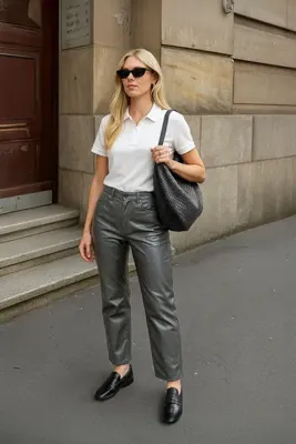 Bluewhite Kadın Yüksek Bel Parlak Mum Kumaş Wide Leg Jean Pantolon