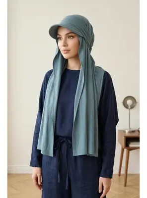 Aisha's Design Çıkarılabilir, Ayarlanabilir Siperlikli Kaymaz Pratik Penye Şal,SPS-1 Koyu Mint