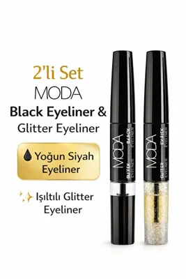 Moda Black Eyeliner & Glitter Eyeliner 2’li Set – Yoğun Siyah ve Işıltılı Eyeliner