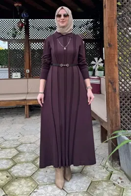 Rabia Şamlı Biricik Kemerli Triko Elbise Acı Kahve