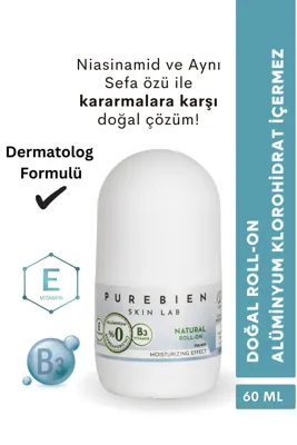 purebien skin lab Doğal Roll On Deodorant Erkek–Beyazlatıcı Etki, Ter Kokusu Önleyici, Alkolsüz, Vegan, Leke Bırakmaz
