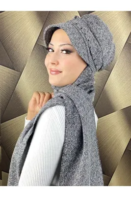 BUTİKAMBAR TESETTÜR SİYAH KRİSTAL TAŞLI ATKILI ŞAPKA
