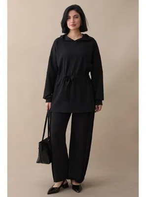 InStyle Beli Büzgülü Siyah İkili Takım