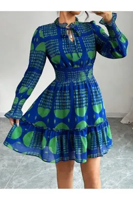 mass fashion Kadın Boyun Detaylı Kısa Şifon Elbise