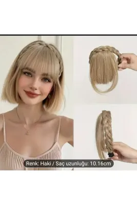 Handmade Saç örgülü saç bandı, Kahkül detaylı örgülü peruk taç saç