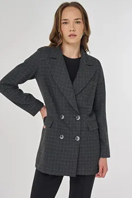 Kayra Ekose Desen Blazer Ceket Füme