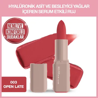 Maybelline New York Maybelline Serum Etkili Hyalüronik Asit ve Besleyici Yağ İçeren Ruj 003 Open Late