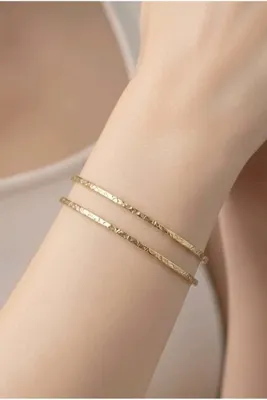 NBS Beautiful Naturel Stones Çok İnce 2 Adet Pirinç Ayarlanabilir Bileklik Zarif , İnce , Modern