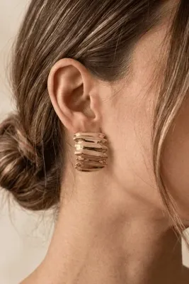 Elika Silver Kadın Dalgalı Gold Küpe