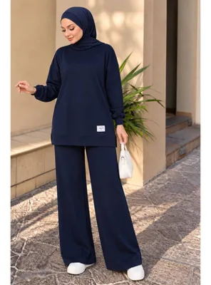 Neva Style Bisiklet Yaka Basic Oysho Lacivert Tesettür İkili Takım 10412L