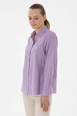 U.S. Polo Assn. Kadın Lila Keten Karışımlı Uzun Kollu Basic Gömlek 50298098-VR034
