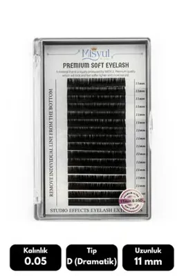 Misyul 0.05d dramatik kıvrım 11 mm soft eyelash doğal i̇pek kirpik 16'lı