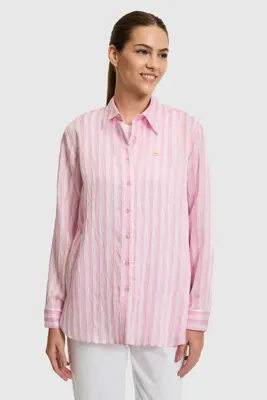 U.S. Polo Assn. Kadın Pembe Uzun Kollu Çizgili Gömlek 50324736-VR041