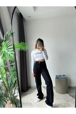 Genel Markalar Yüksek Bel Palazzo Kot  Kadın Denim Pantolon