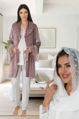 Genel Markalar Venera Lohusa Hamile Tessetüre Uygun Dantel Detaylı Sabhlıklı 4 lü Lohusa Seti