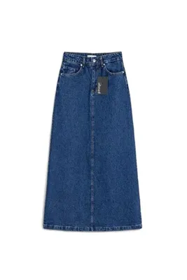praye Uzun Çan Denim Etek Mavi